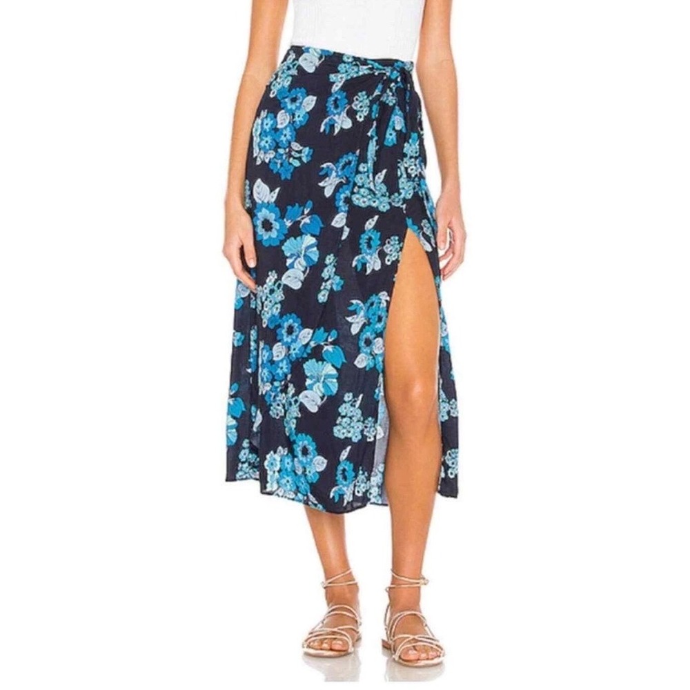 Free People Sunray Sarong Skirt Blue Floral Women Size 12 NWOT